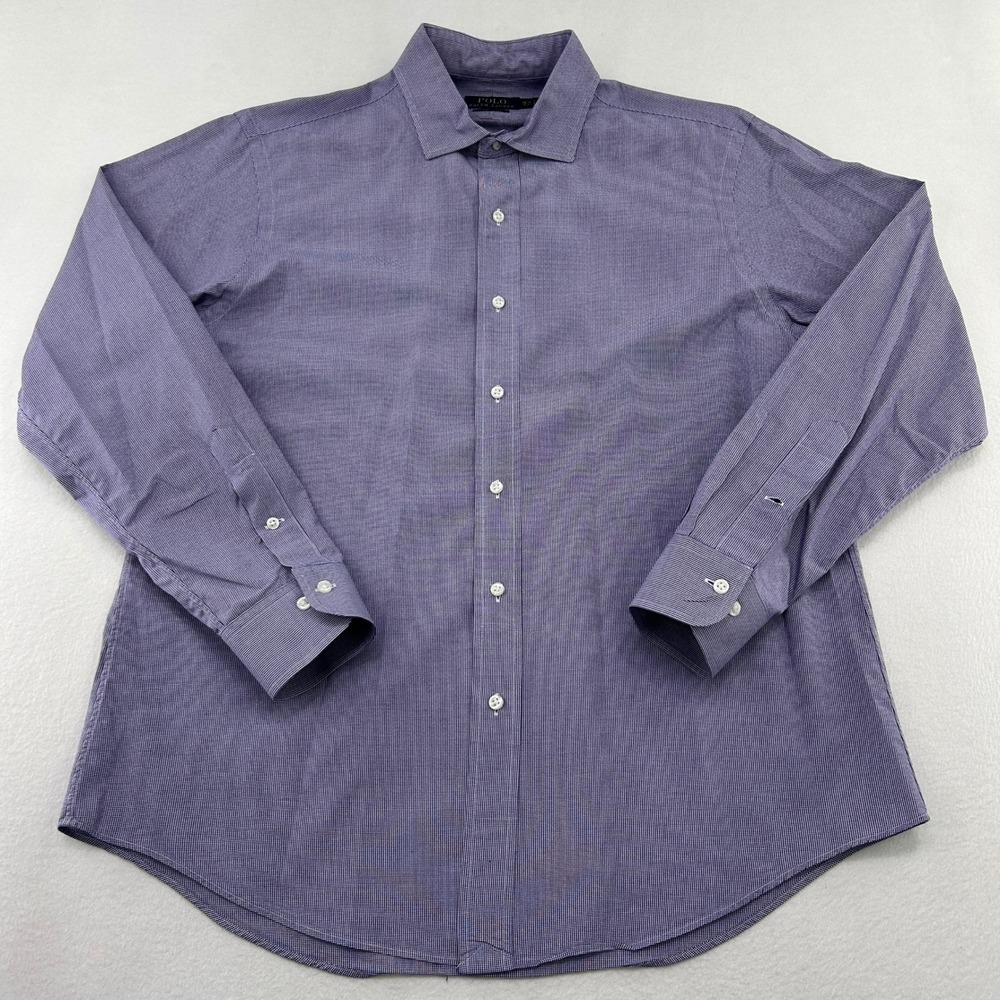 Polo Ralph Lauren Mens Custom Fit Gingham Dress Shirt Purple White READ